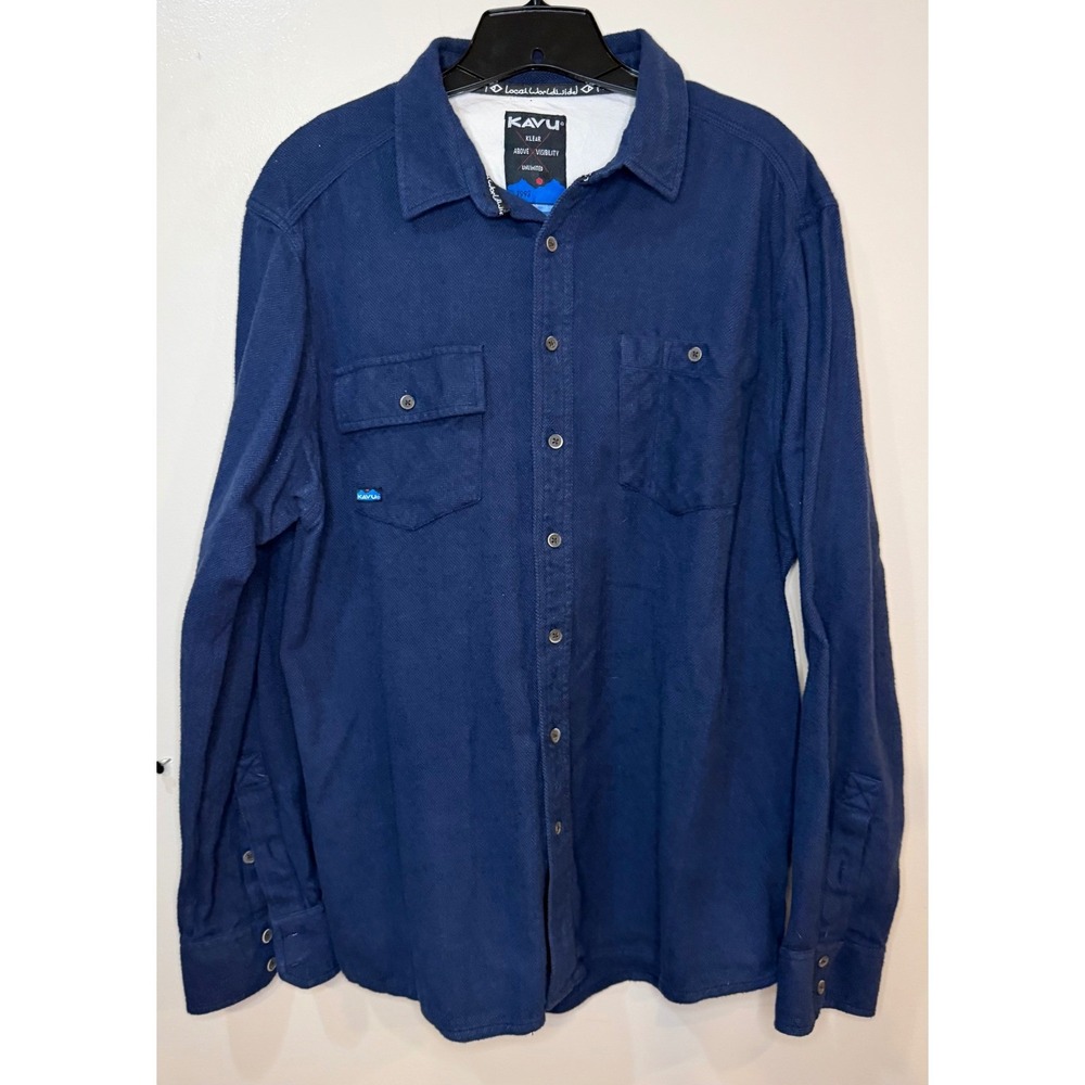 KAVU Men's XL Langley Blue Herringbone Flannel Long‎ Sleeve Button Down Shirt